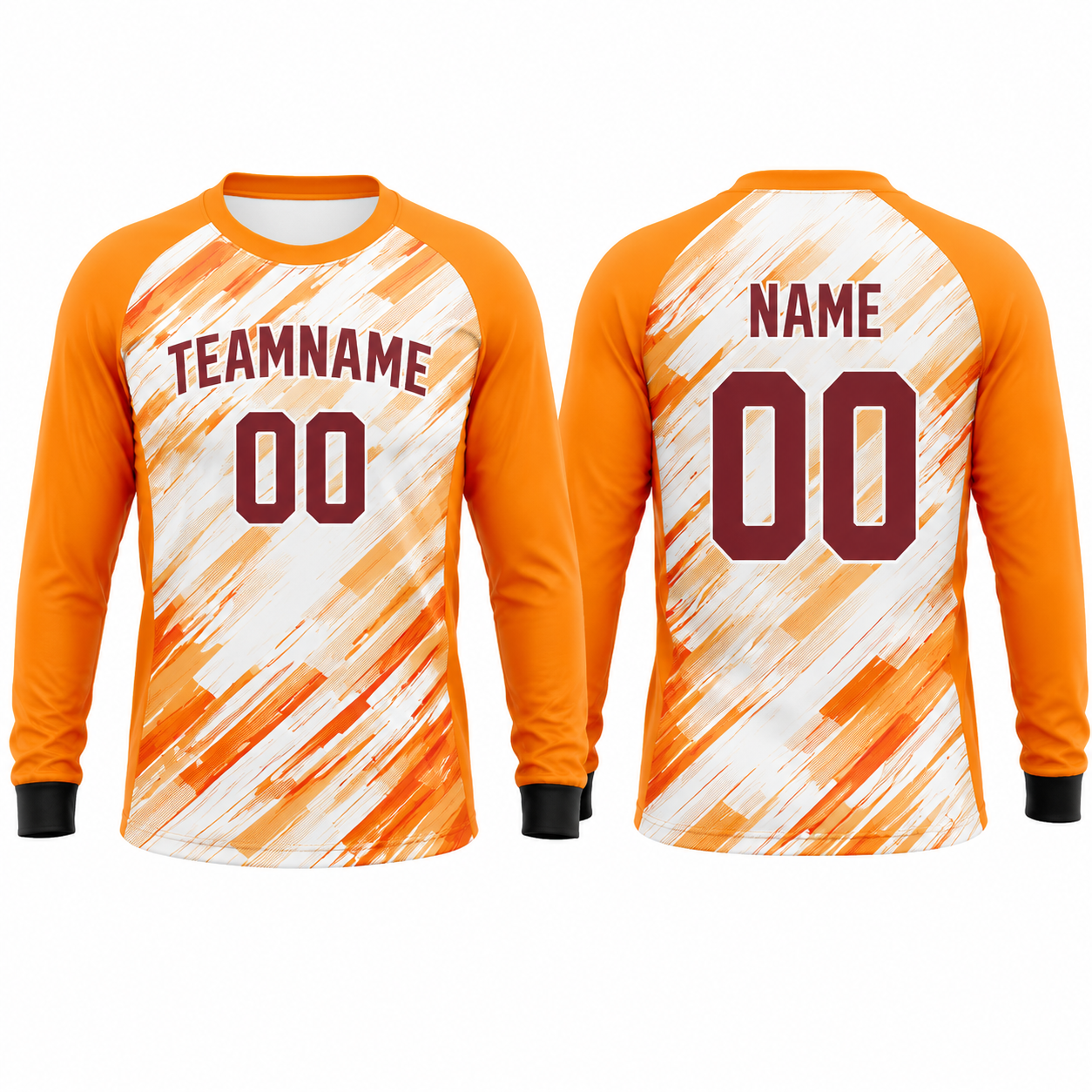 Fußball-Torwarttrikot Langarm Orange-Weiß mit Speed-Streifen
