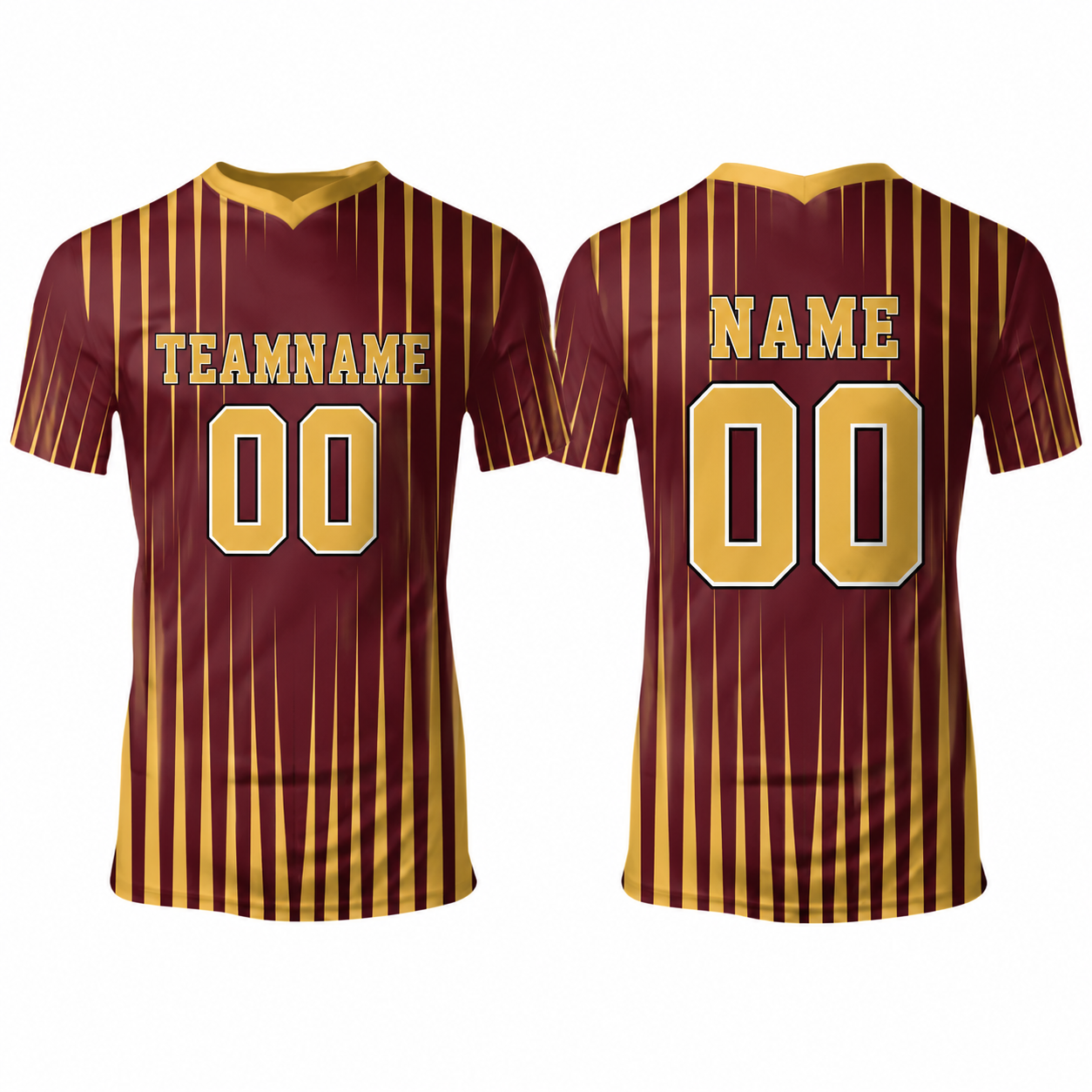 Fußball Trikot mit V-Ausschnitt Kurzarm Maroon Gold