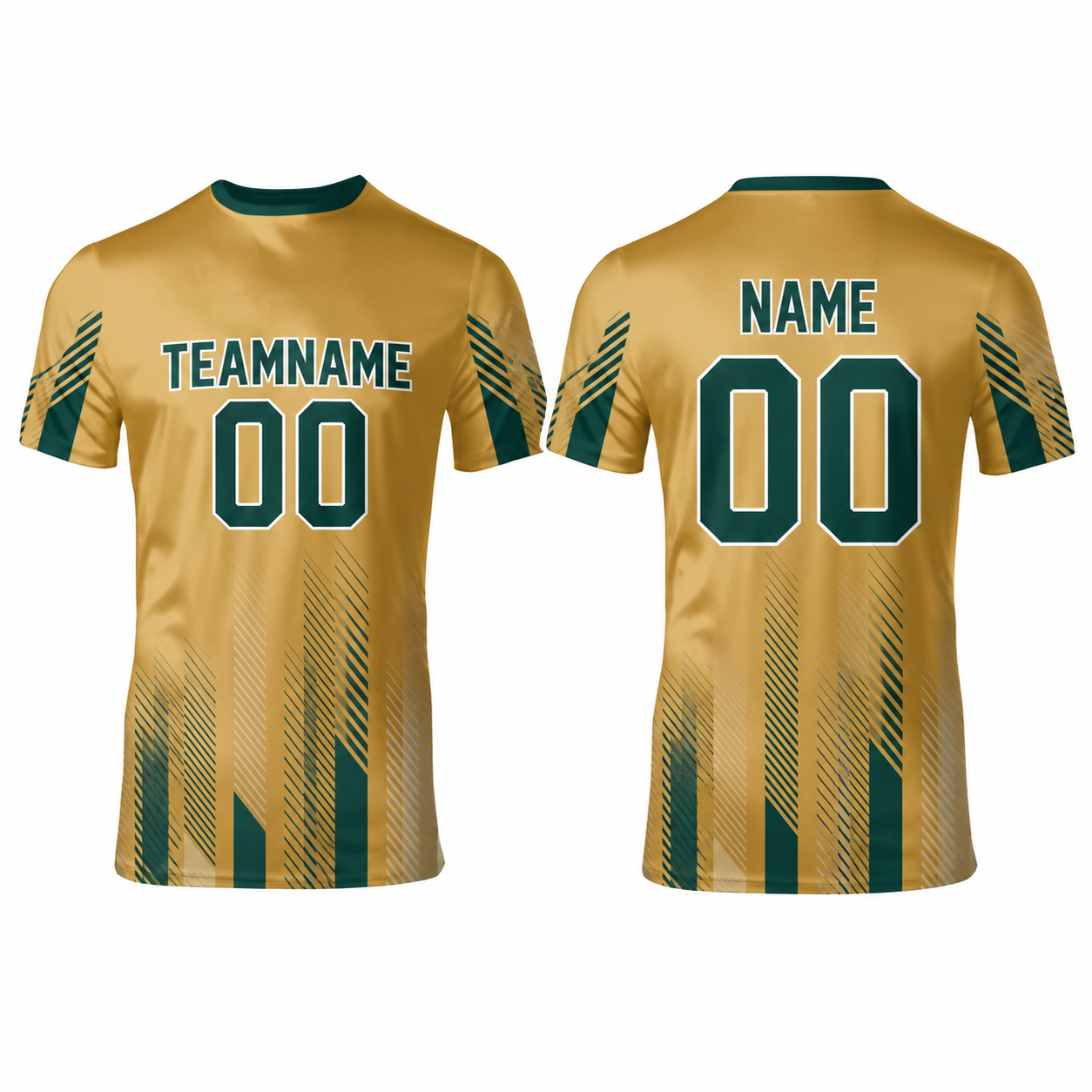 Fußballtrikot Kurzarm mit vertikalen Speed-Streifen in Gold und ForestGreen