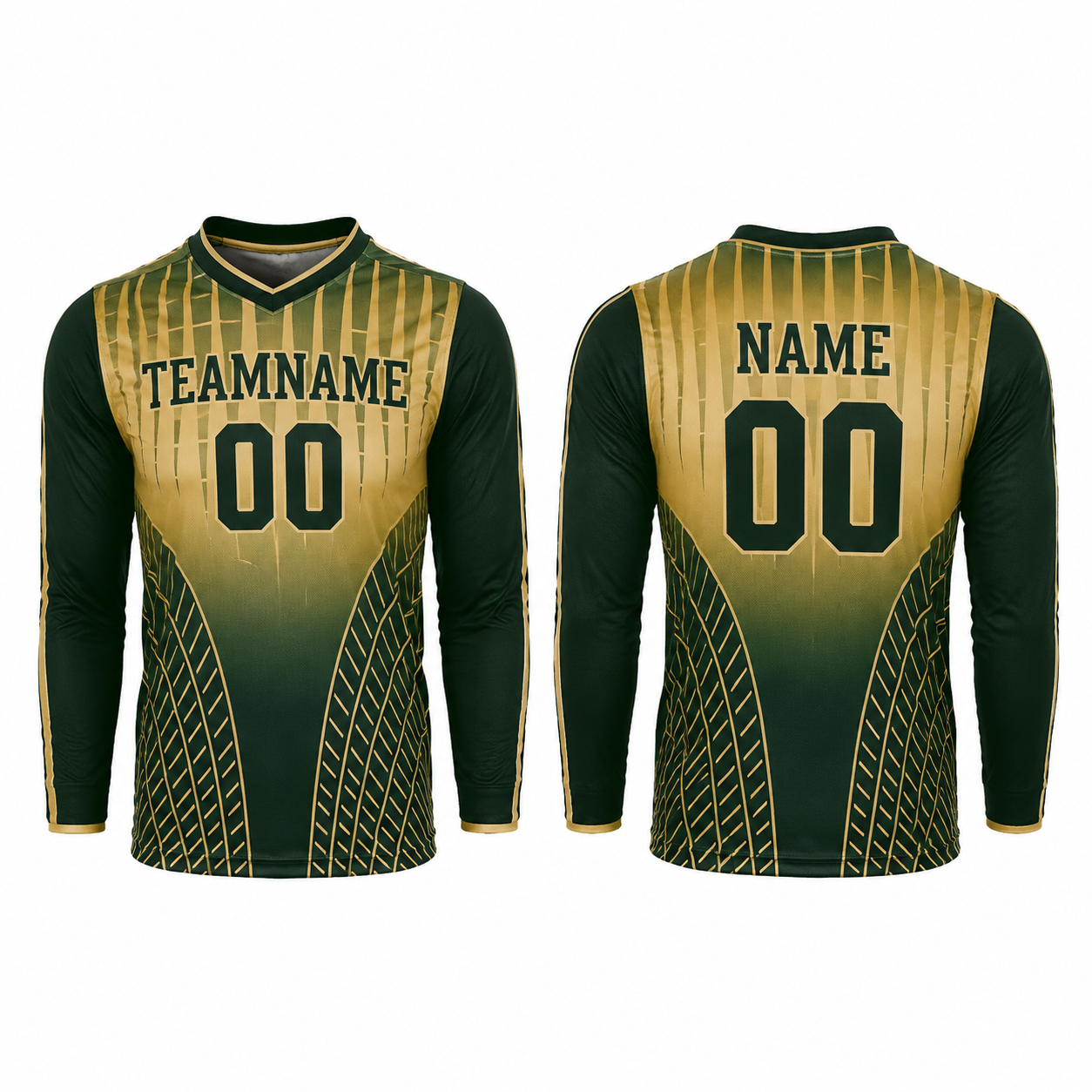 Gold-ForestGreen Geometrisches Langarm Fußball Trainings Trikot