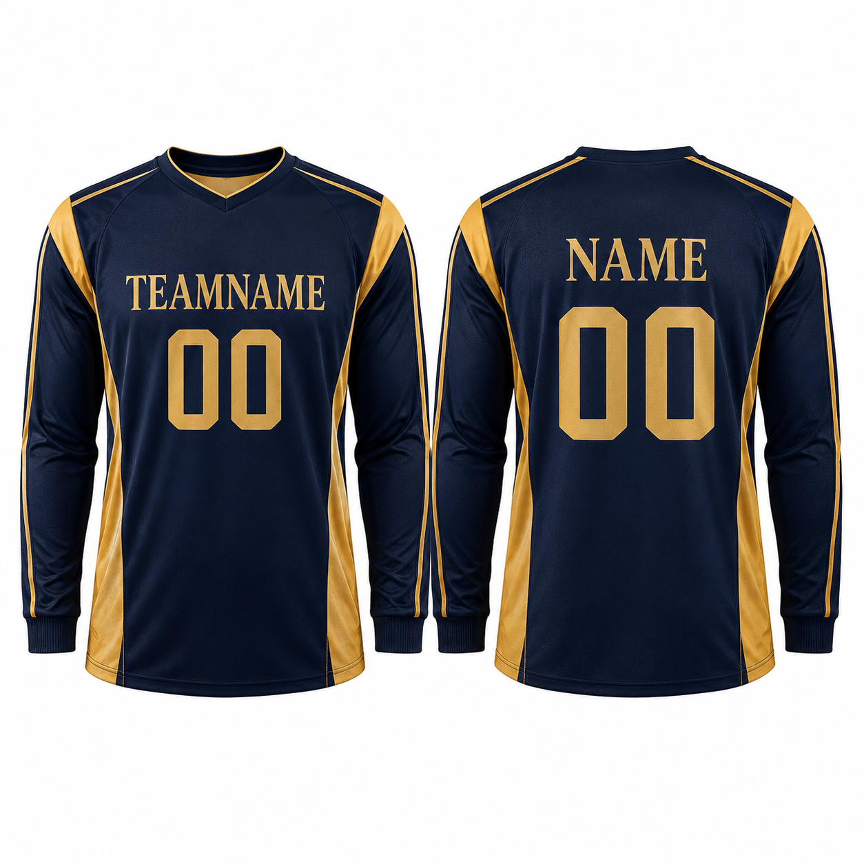 Navy-Gold Einfarbiges Langarm Fußball Trainings Trikot
