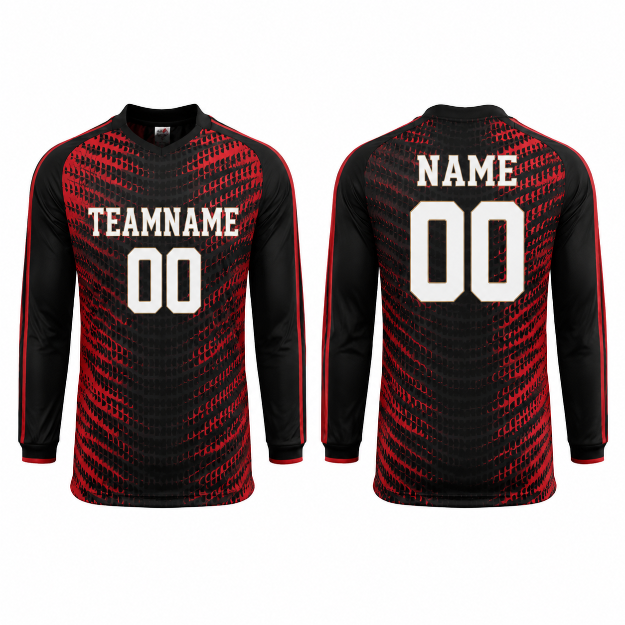 Langarm Fußball Trainings Trikot - Schwarz Rot Geometrisches Gitter