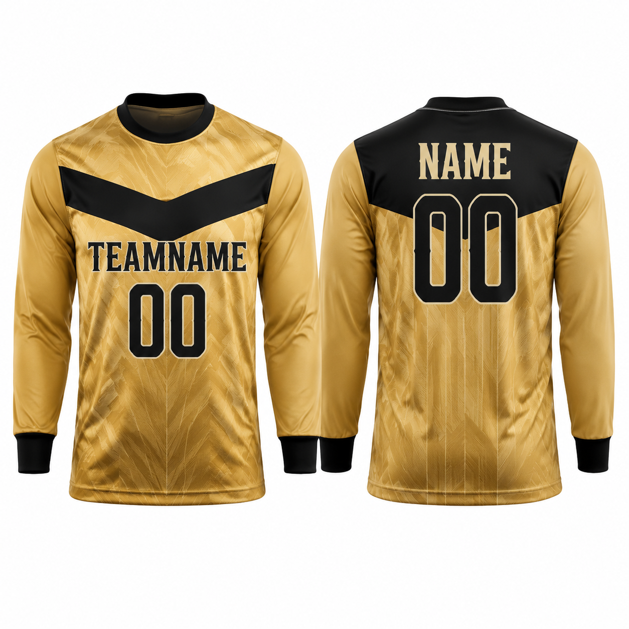 Gold-Schwarz Langarm Fußball Trainings-Trikot mit V-Panel Design