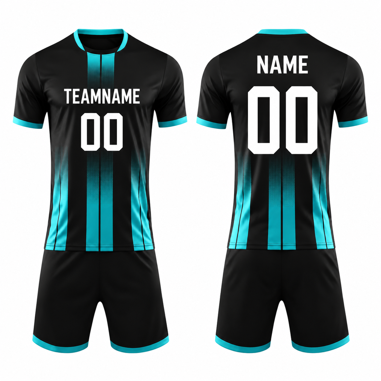 Fußball Trainingsanzug Set in Schwarz und Cyan