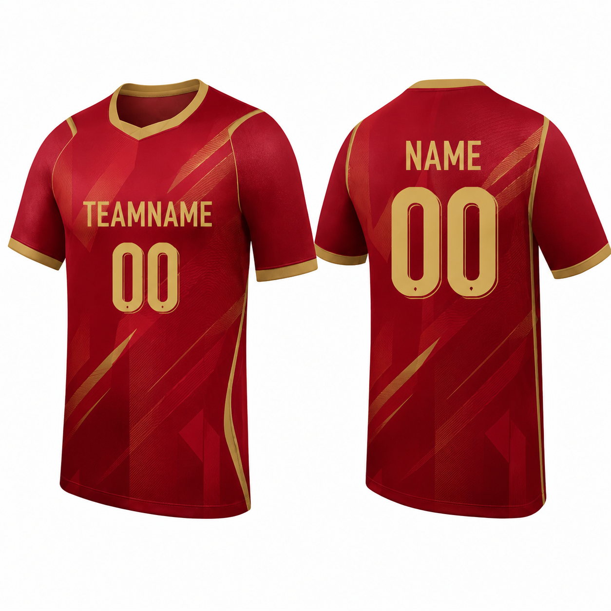 Rot-Gold Kurzarm Fußballtrikot