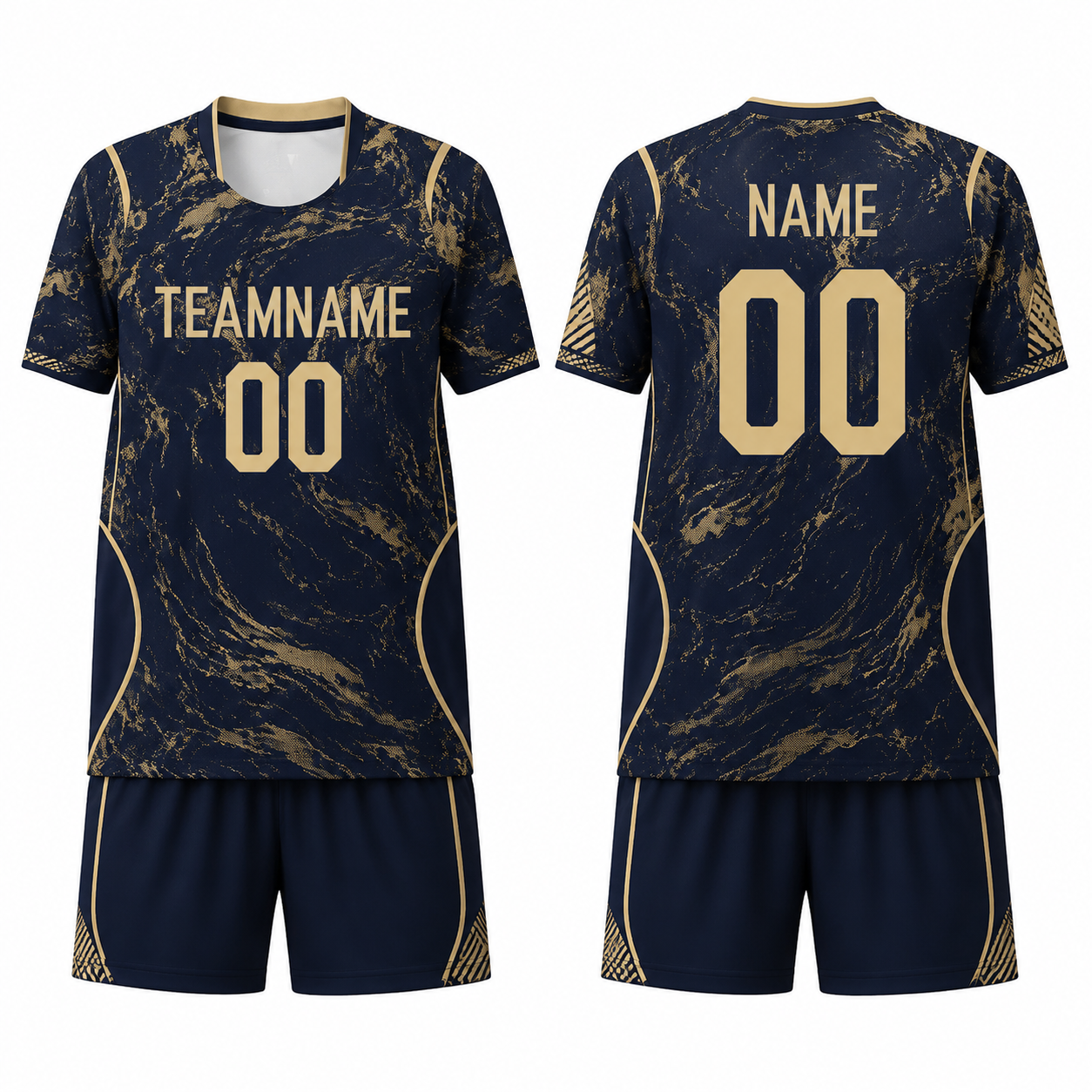 Gold-Navy Tie-Dye Fußball Trikot Set kurzarm