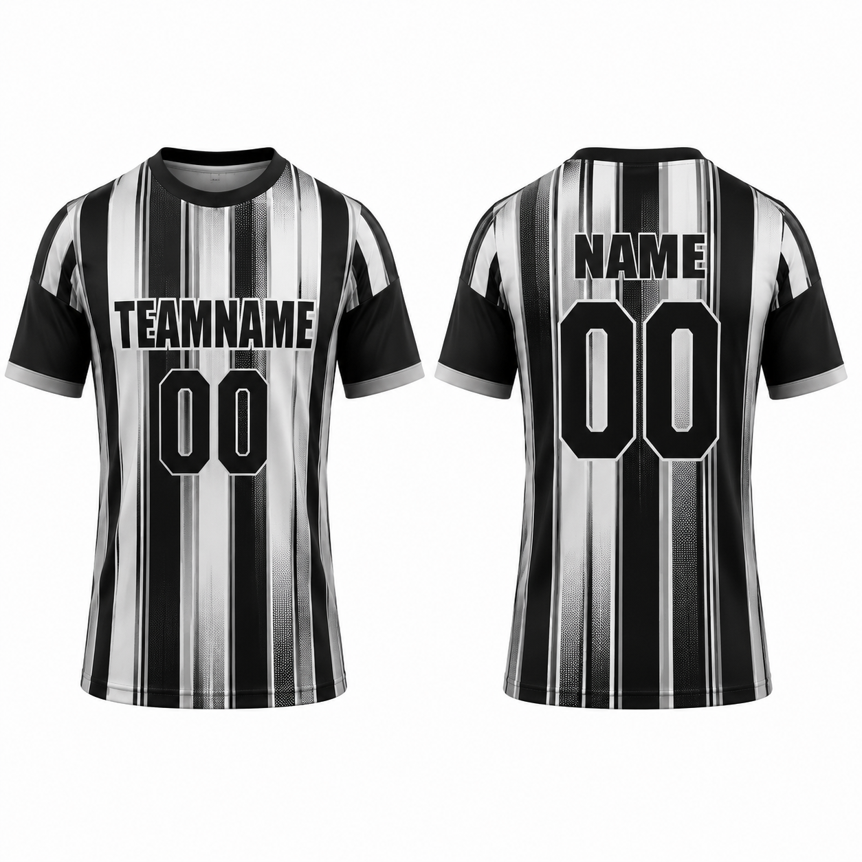 Fußball-Trikot mit vertikalen Streifen Schwarz-Silber, Kurzarm