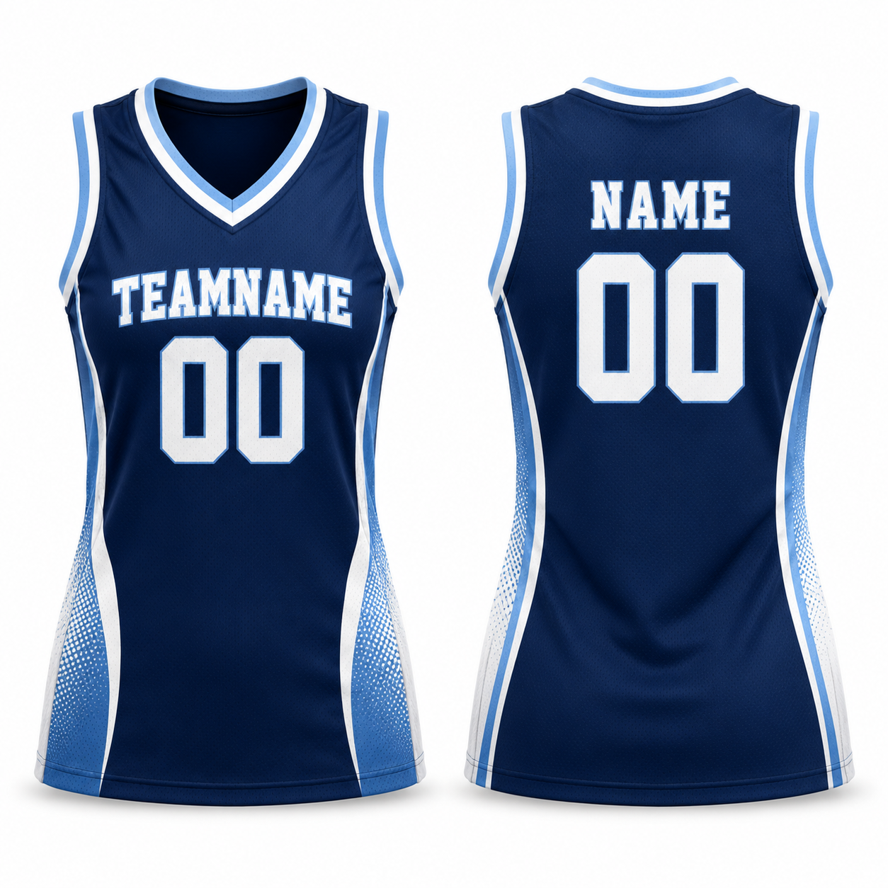 Damen Basketball Tanktop mit V-Ausschnitt in Blau, Weiß und Rot