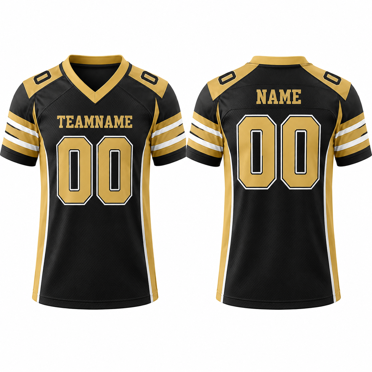 American Football Trikot in Gold und Schwarz mit V-Ausschnitt