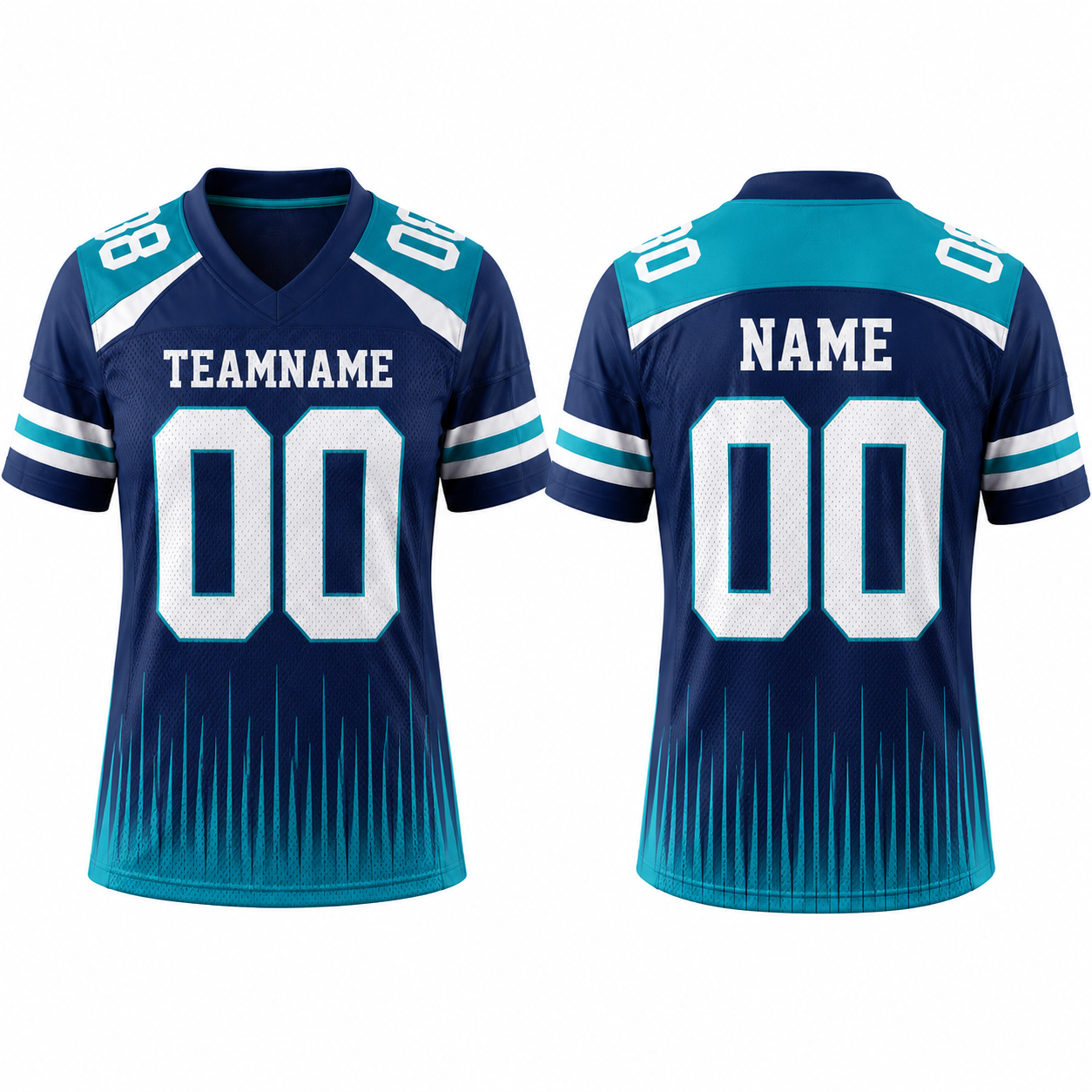 American Football Trikot Navy/Türkis Kurzarm V-Ausschnitt Mesh Damen