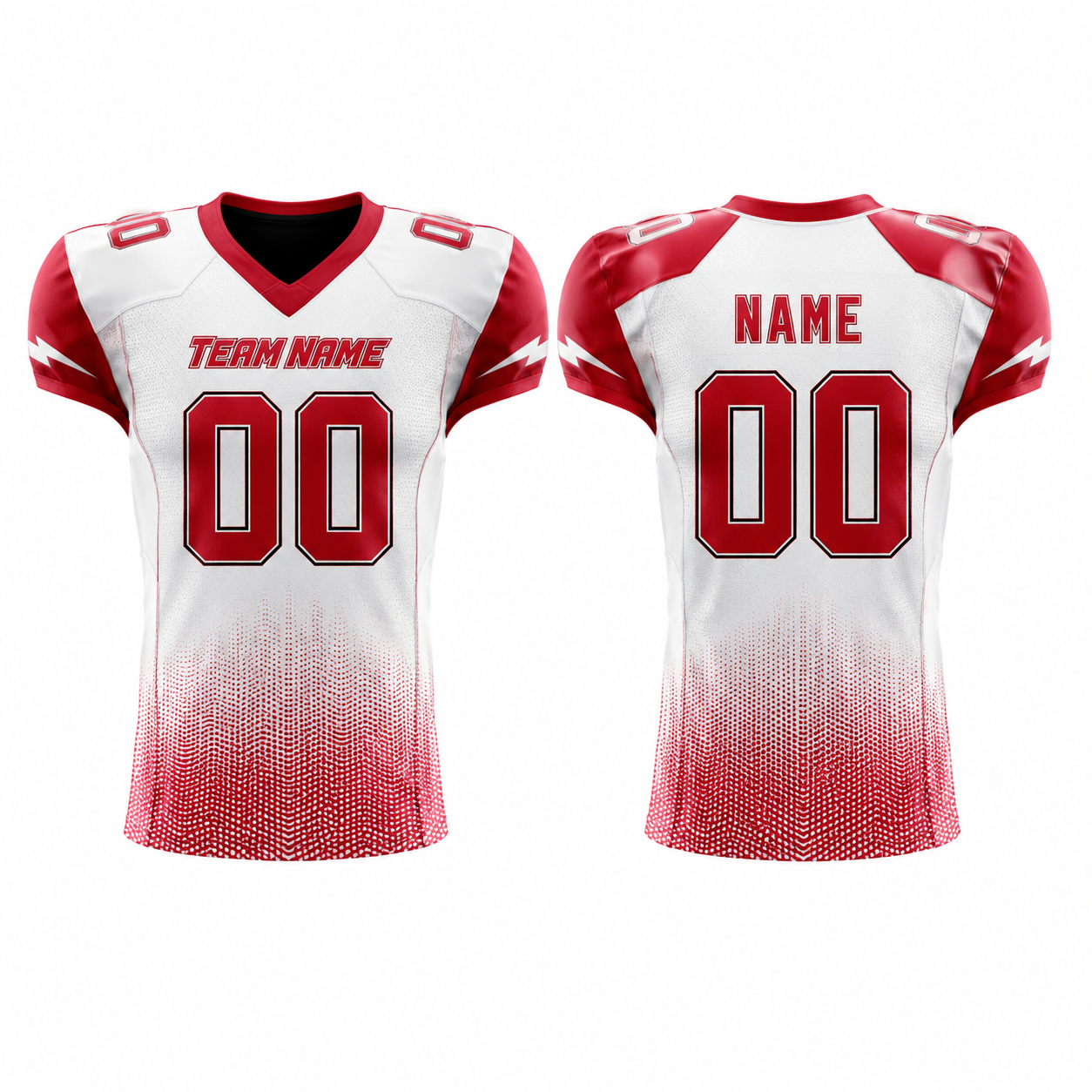 American Football Trikot Rot/Weiß Kurzarm V-Ausschnitt Blitzdesign
