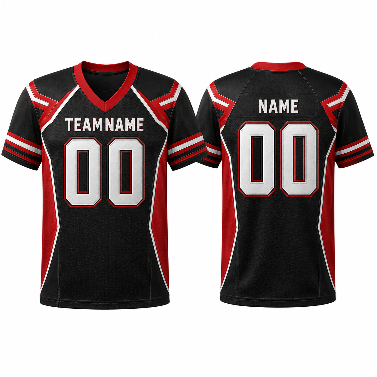 American Football Trikot Schwarz Rot Kurzarm V-Ausschnitt