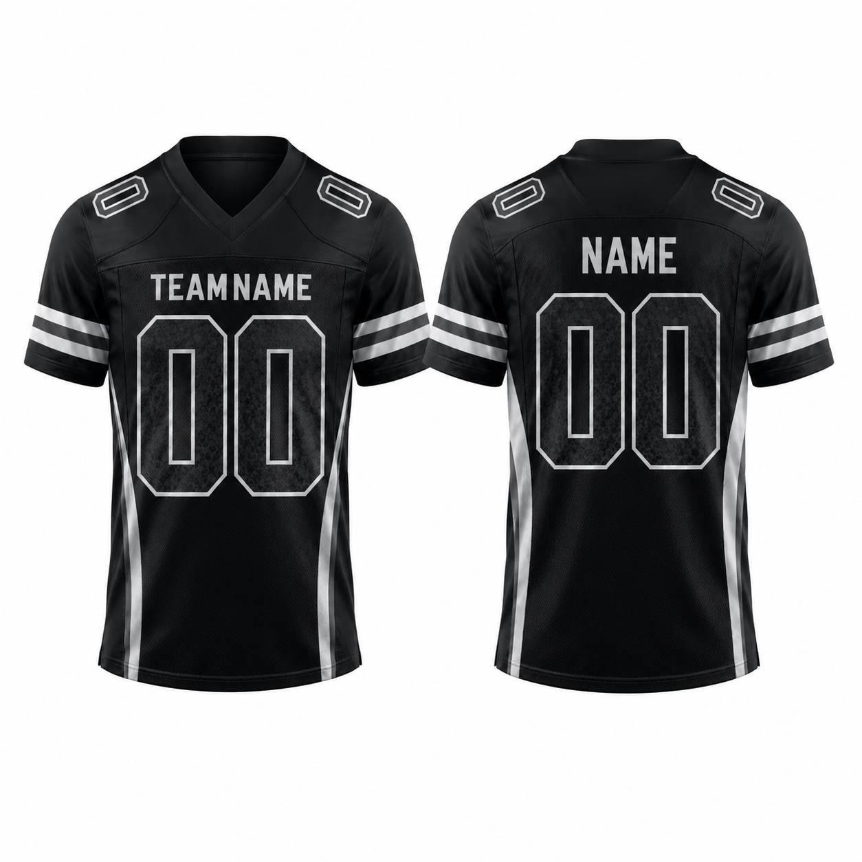 American Football Trikot Silber Schwarz Kurzarm V-Ausschnitt