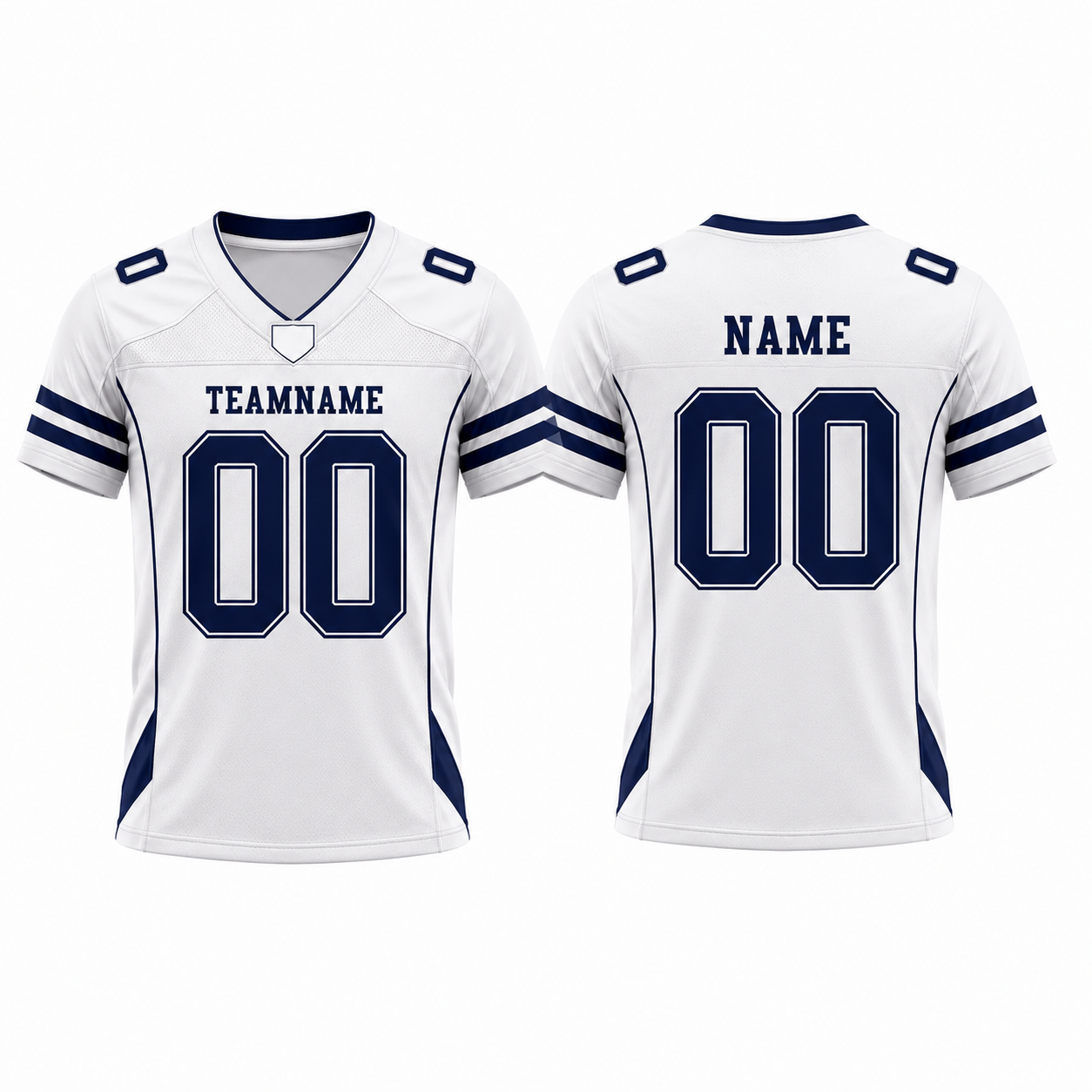 American Football Trikot mit V-Ausschnitt in Weiß und Navy