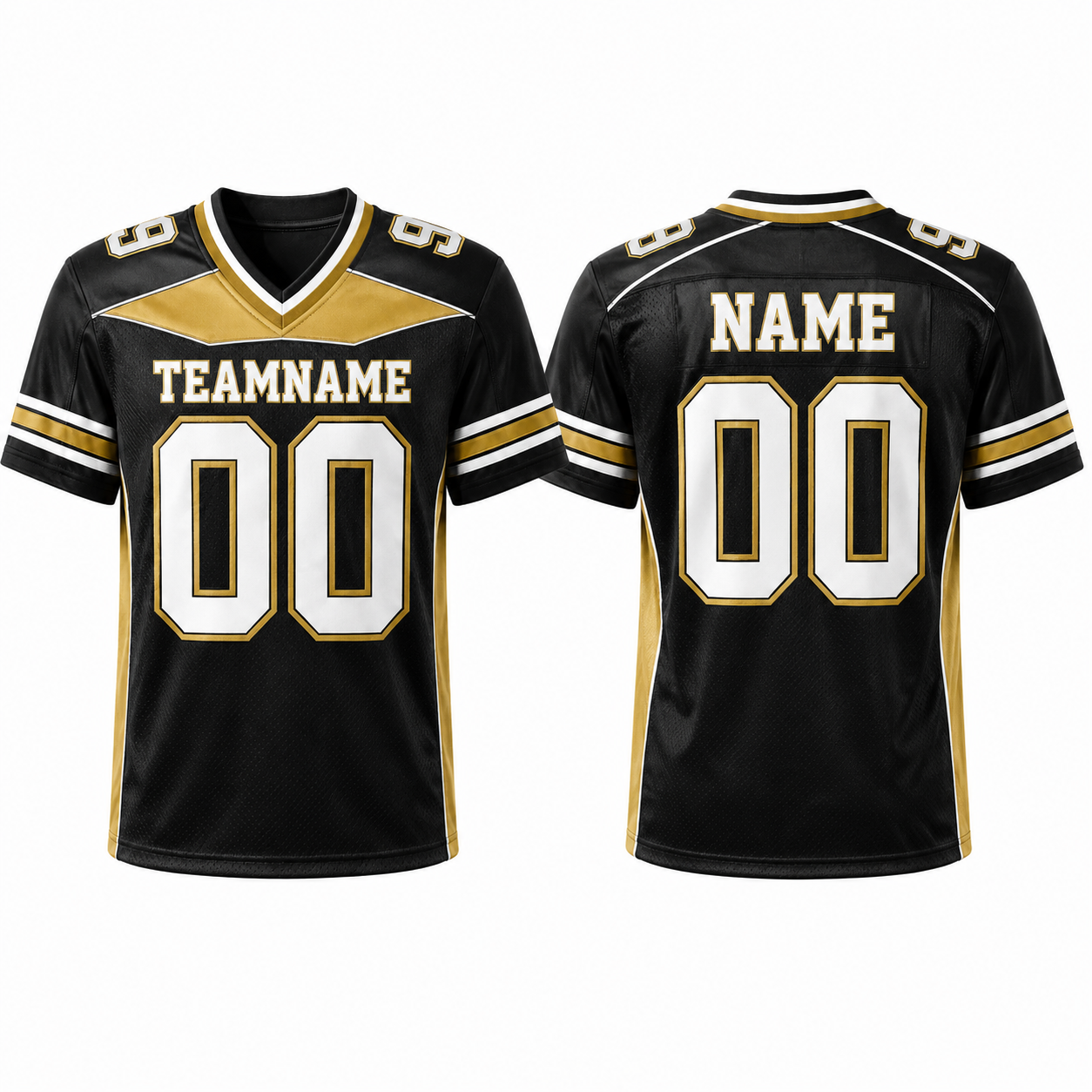 American Football Trikot Kurzarm V-Ausschnitt Schwarz Gold