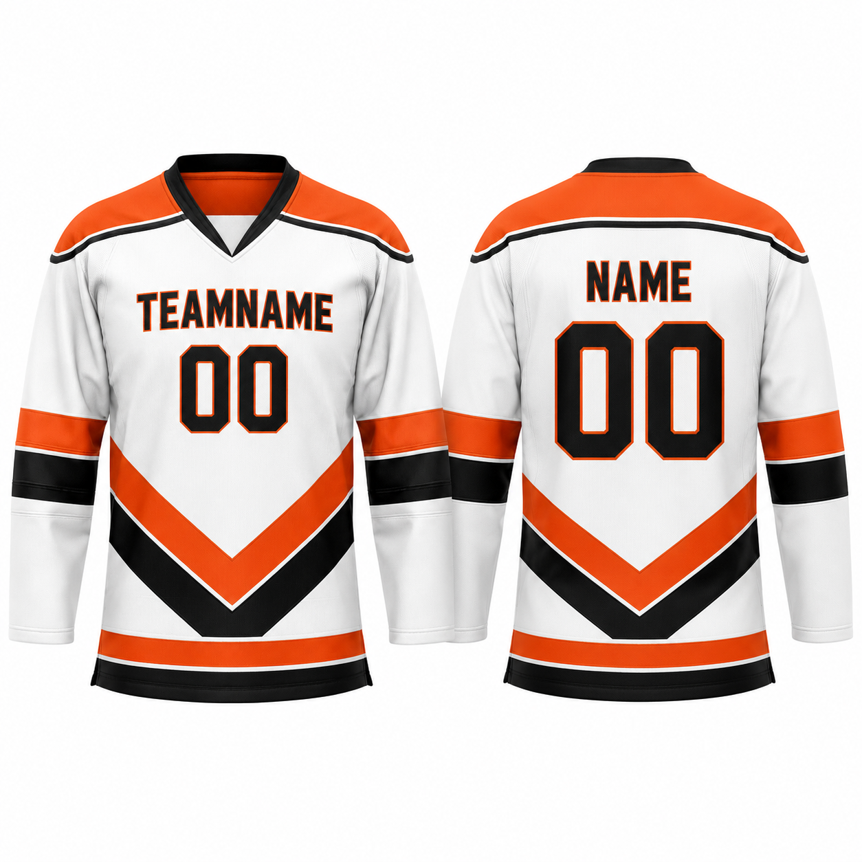 Eishockey Trikot Langarm V-Ausschnitt Weiß Orange