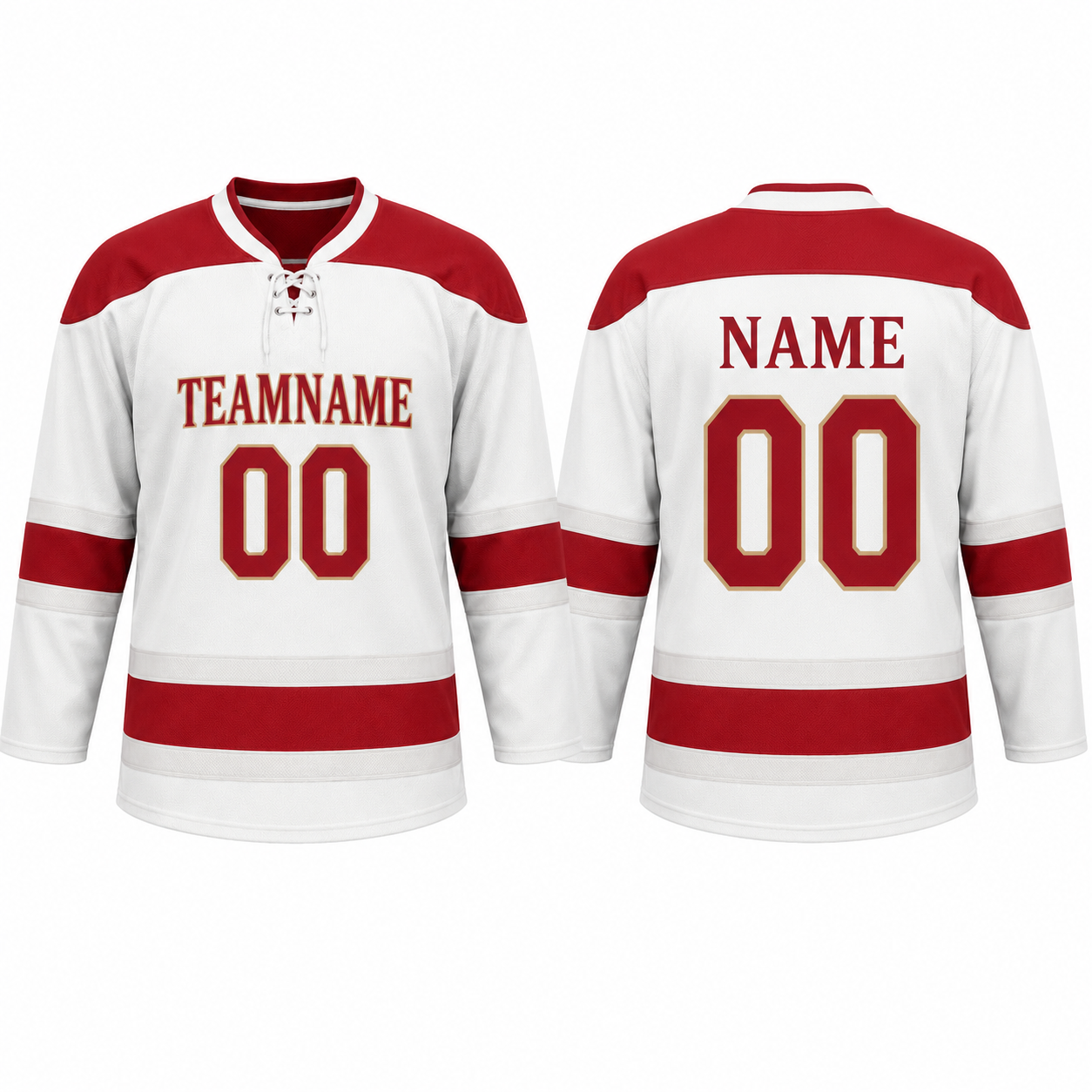 Eishockey Trikot Langarm in Weiß und Rot mit Kordelzug Eishockey Trikot Langarm in Weiß und Rot mit Kordelzug