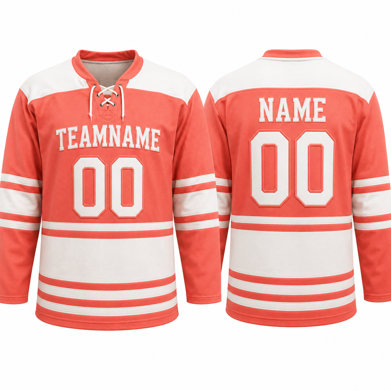 Eishockey-Trikot in Coral und Weiß mit Streifen - Langarm, Locker Passform Eishockey-Trikot in Coral und Weiß mit Streifen - Langarm, Locker Passform