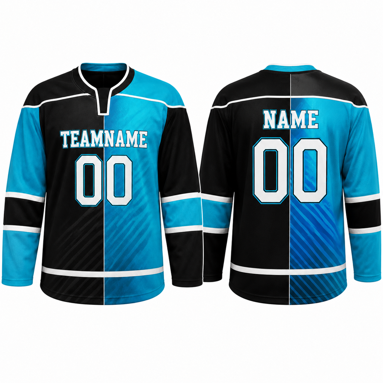 Eishockey Trikot langarm Schwarz Cyan Eishockey Trikot langarm Schwarz Cyan