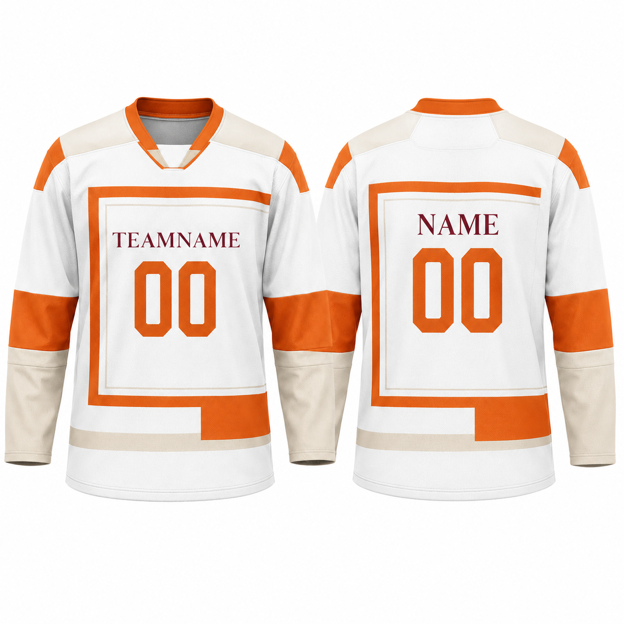 Eishockey Trikot langarm Weiß Orange Eishockey Trikot langarm Weiß Orange