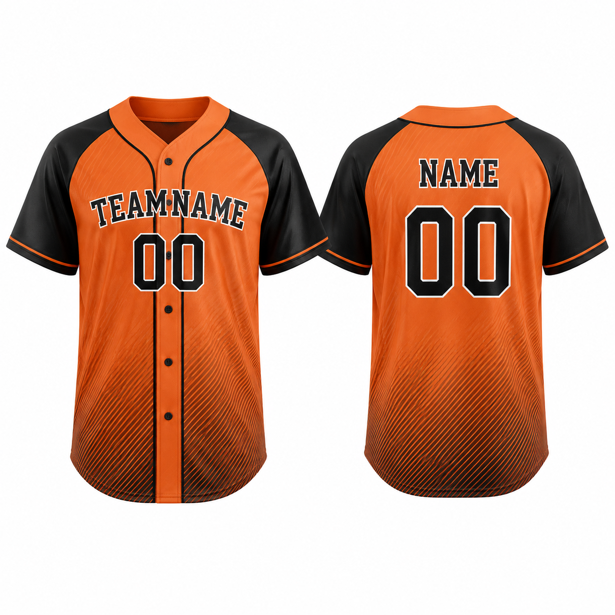 Baseball-Trikot Orange Schwarz mit Knopfleiste
