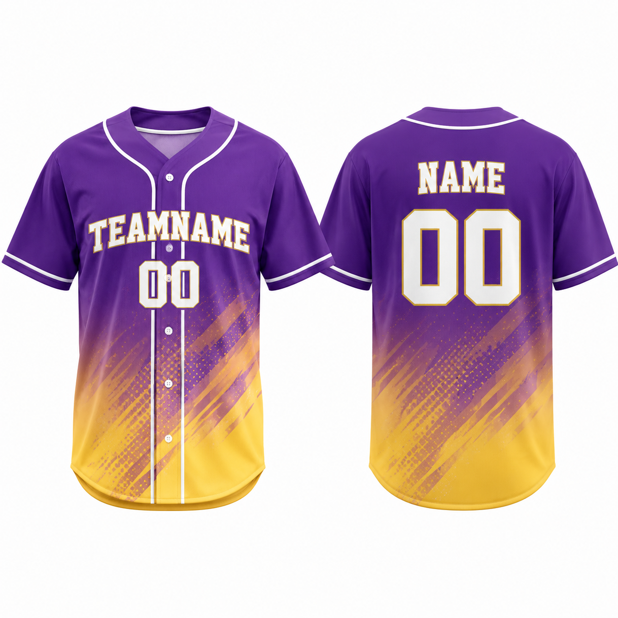 Lila-Gold Farbverlauf Baseball-Trikot mit Knopfleiste