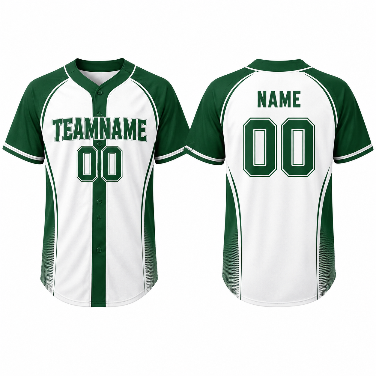 Baseball-Trikot mit Knopfleiste, grün-weiß, Kurzarm