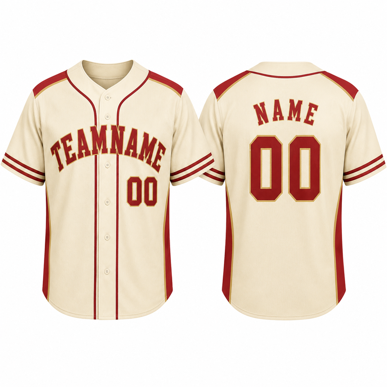 Baseball Trikot Rot und Gold Kurzarm