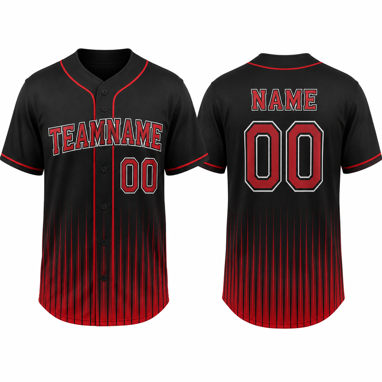 Baseball-Trikot Kurzarm mit V-Ausschnitt Schwarz/Rot