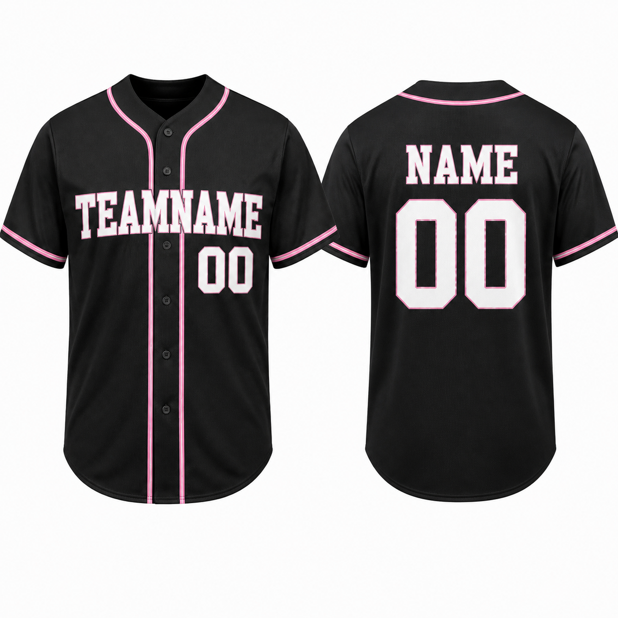 Baseball-Trikot mit Knopfleiste in Schwarz und Pink