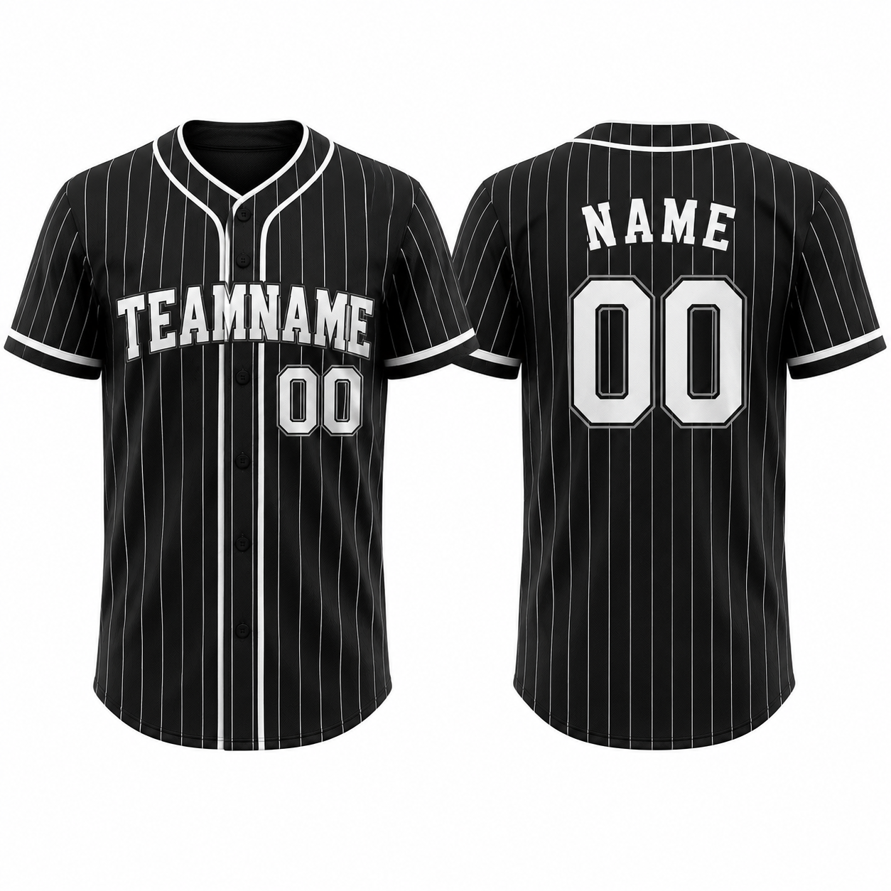 Schwarz-Weißes Baseball-Trikot mit Knopfleiste und V-Ausschnitt