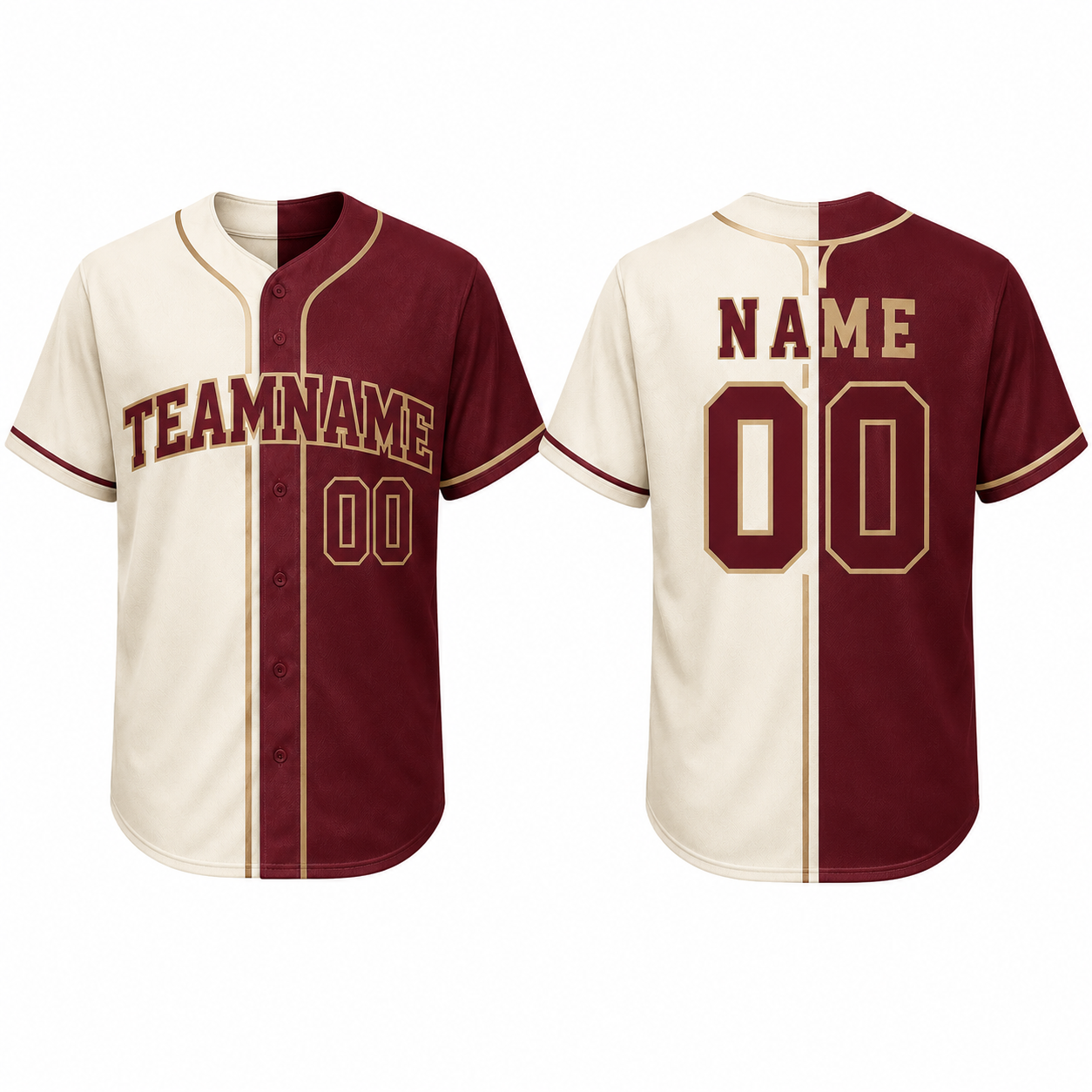 Baseballtrikot mit Maroon-Cream Split-Design